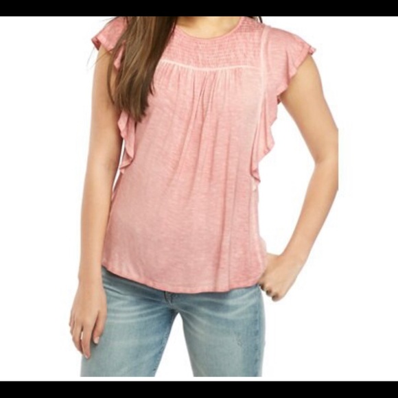 Jolt Flutter Sleeve Smocked top in Dusty Rose - Picture 5 of 5